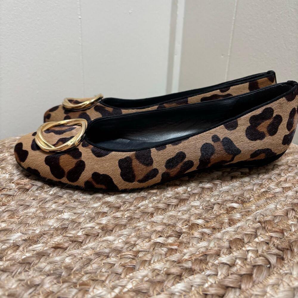 Stuart Weitzman OhMy Leopard Calf Hair Ballet Flats Gold Buckle Sz 9 Mob Wife - Picture 6 of 6